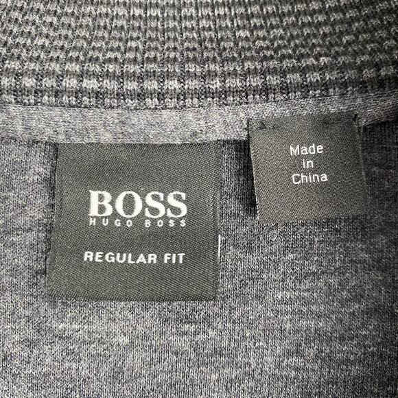Hugo Boss Mock Neck Sweater Men L Gray Snap Collar Cotton Preppy Striped Sleeve - Picture 6 of 9